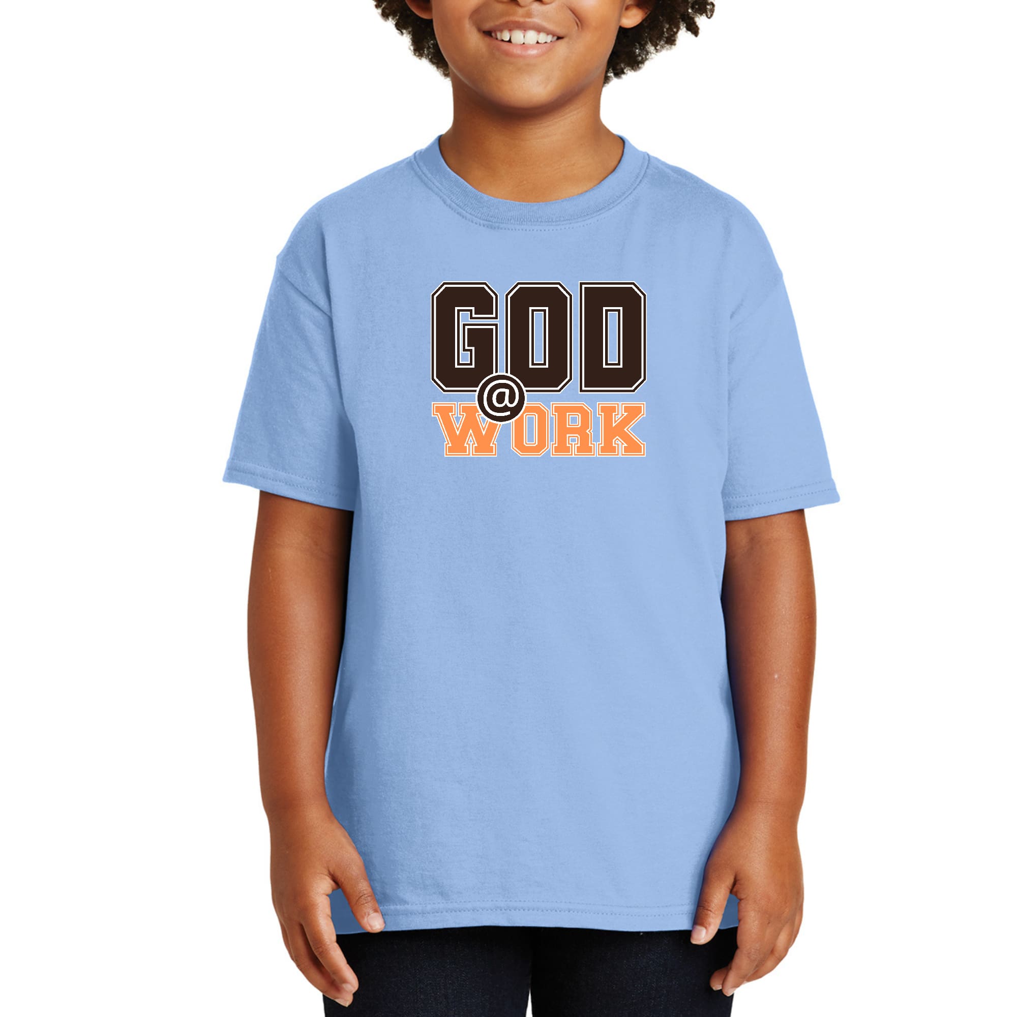 Youth Short Sleeve Graphic T-shirt, God @ Work Brown and Orange Print-7