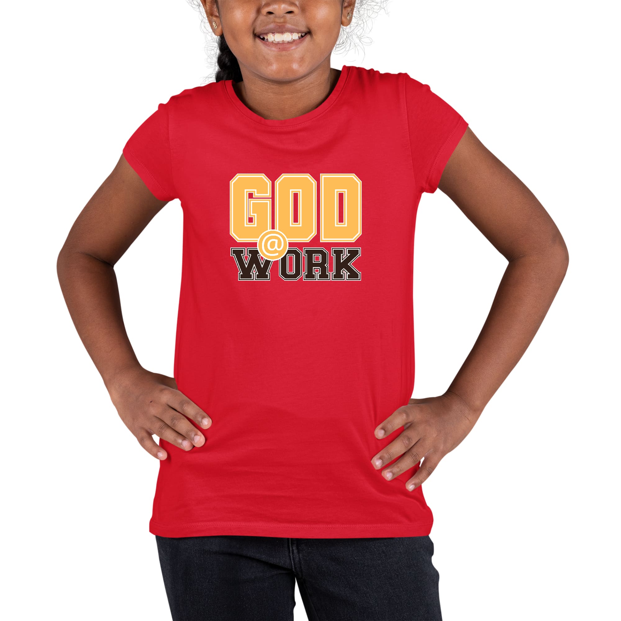 Youth Short Sleeve Graphic T-shirt God @ Work Golden Yellow and Brown-1