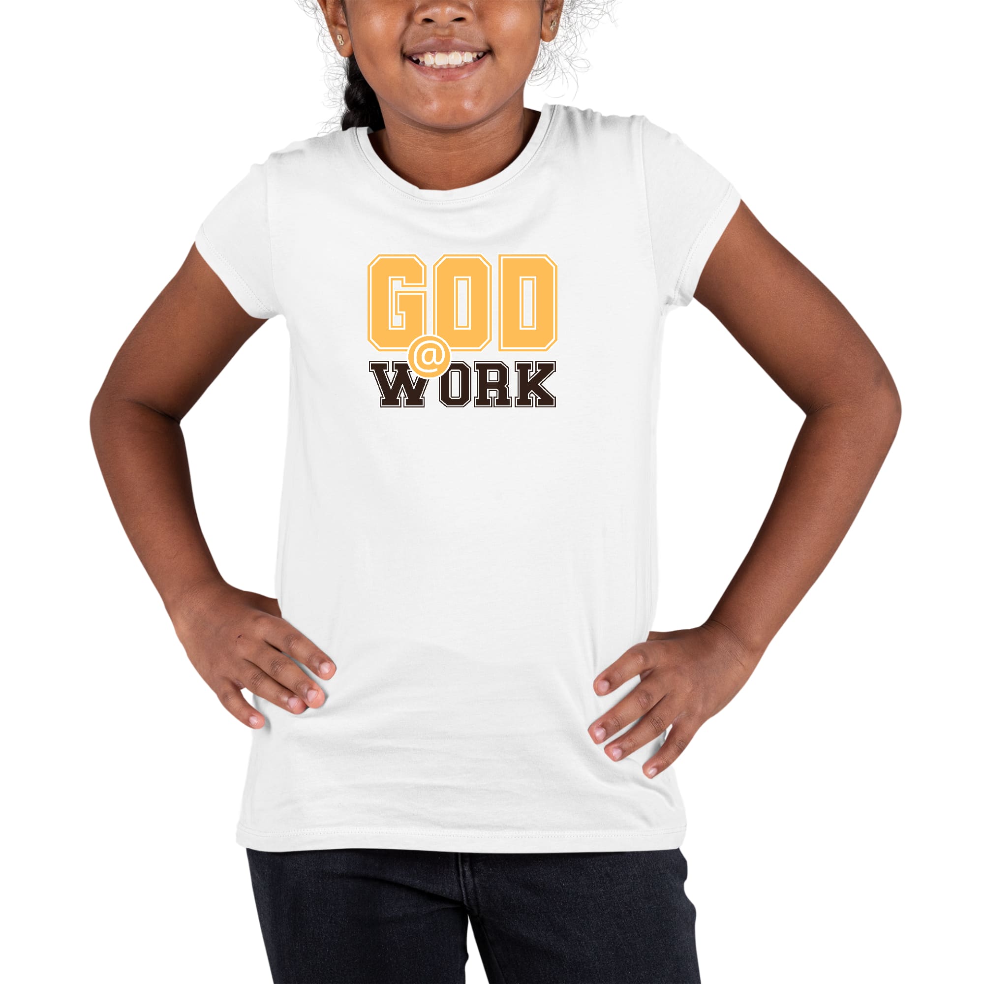 Youth Short Sleeve Graphic T-shirt God @ Work Golden Yellow and Brown-7