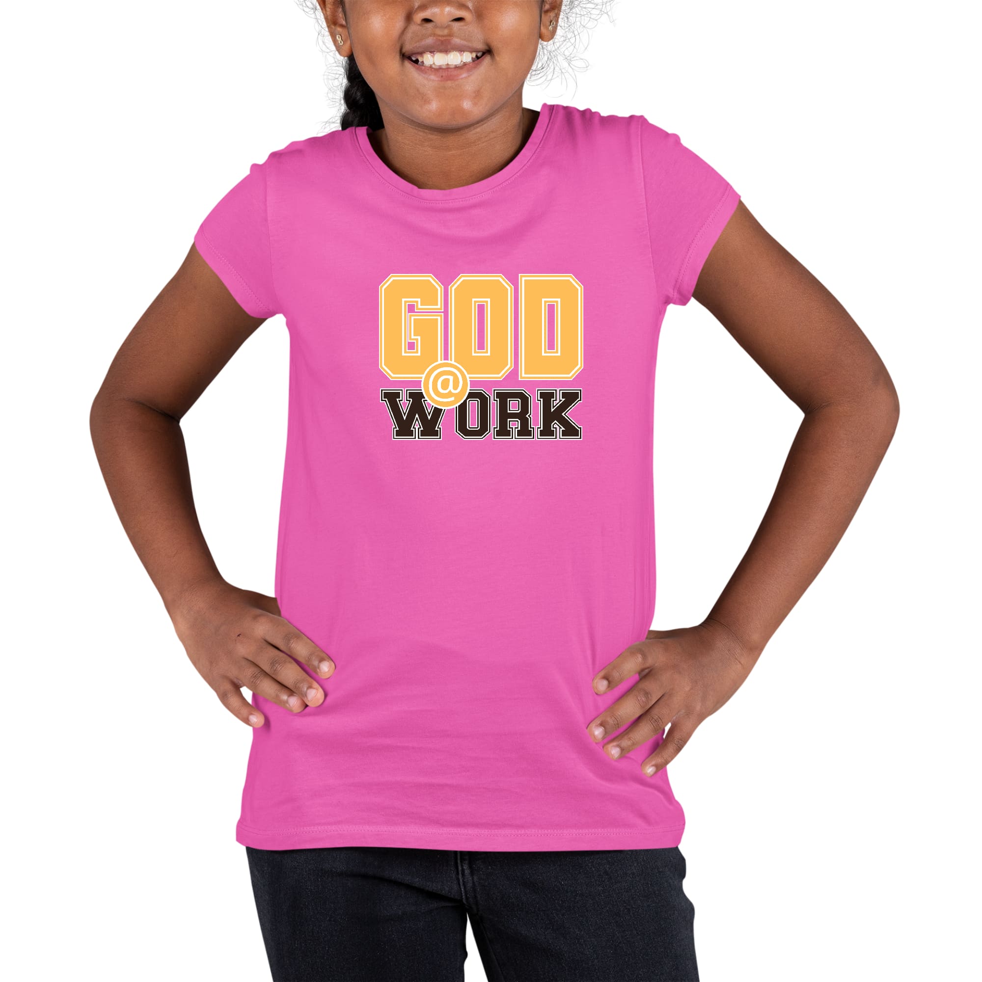 Youth Short Sleeve Graphic T-shirt God @ Work Golden Yellow and Brown-4