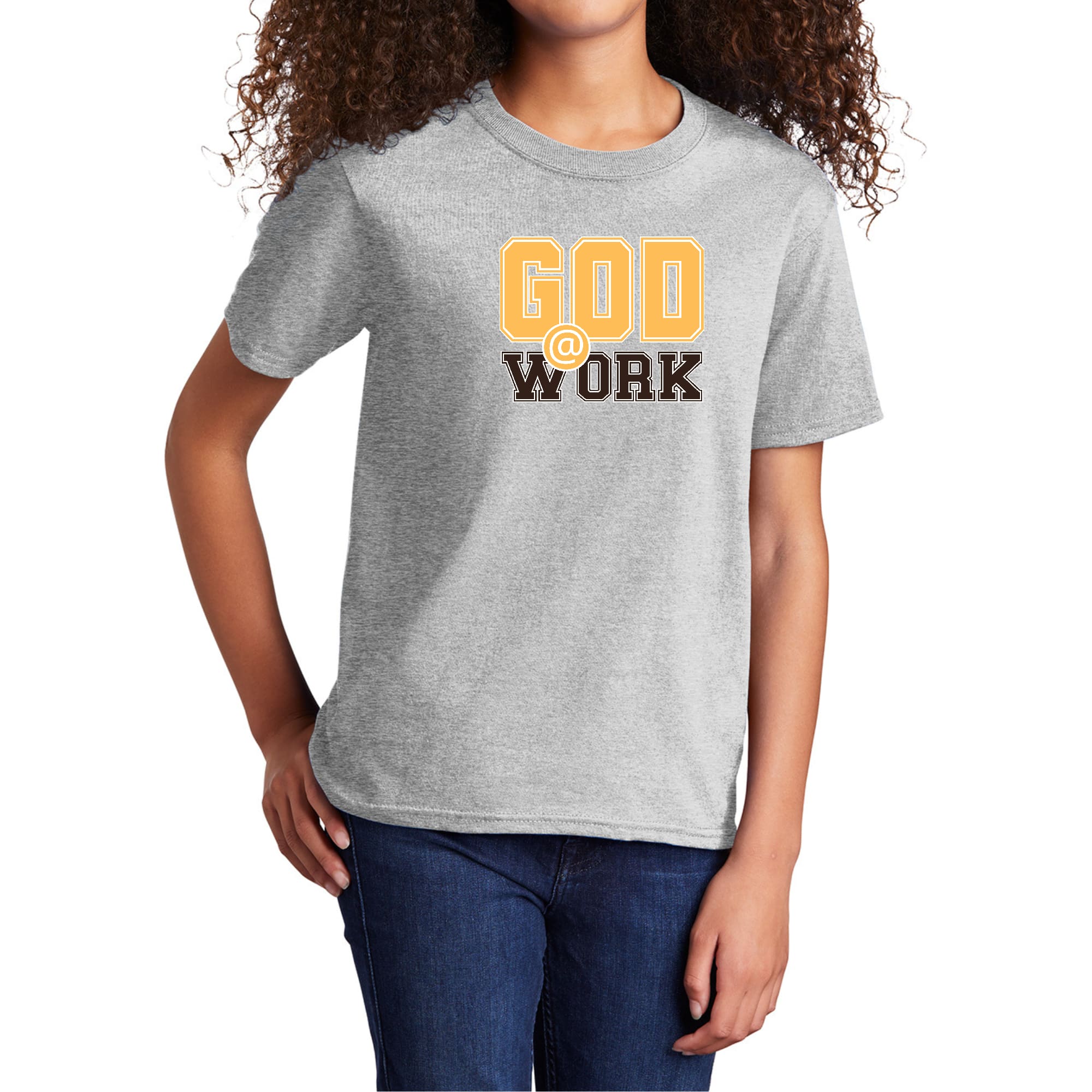 Youth Short Sleeve Graphic T-shirt God @ Work Golden Yellow and Brown-6