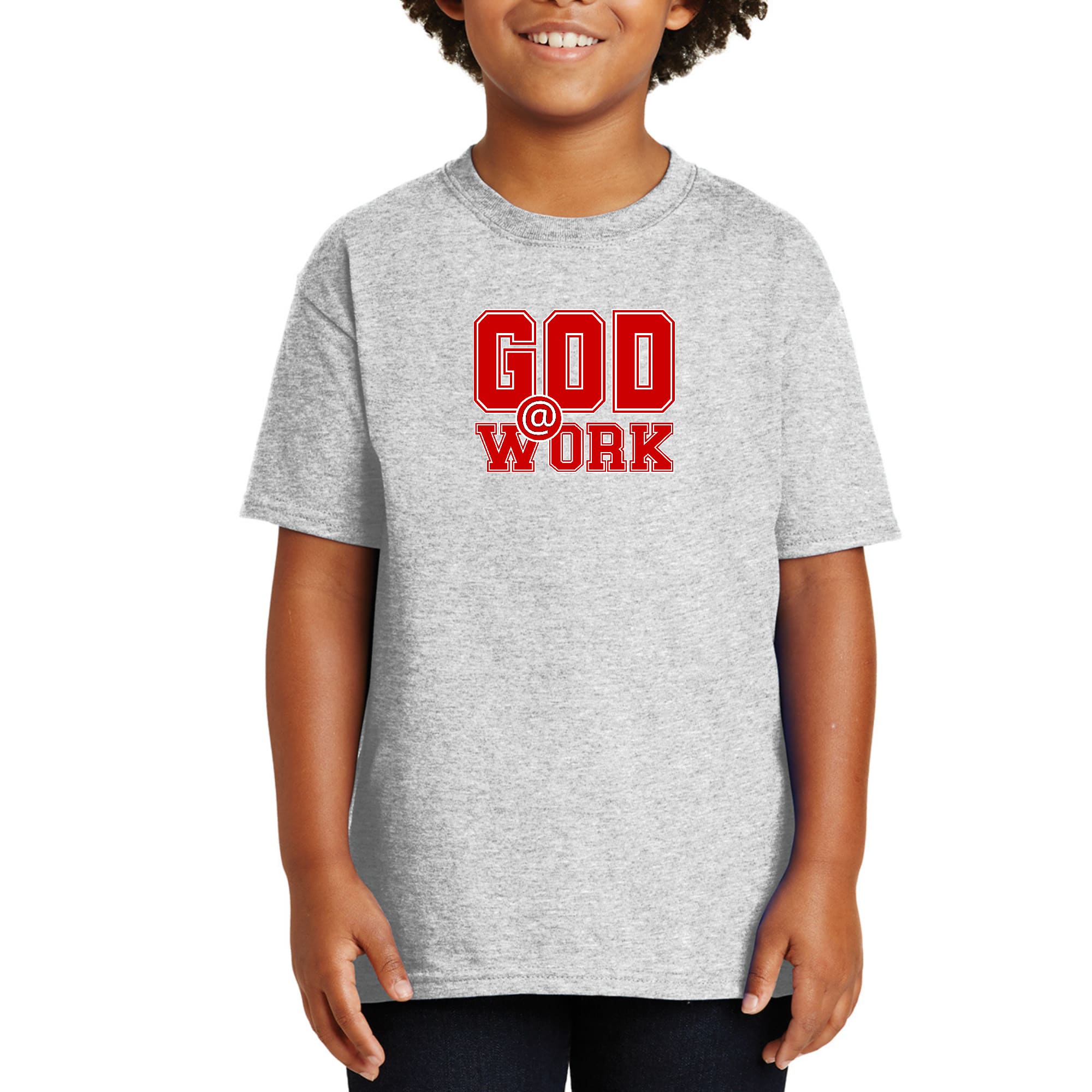 Youth Short Sleeve Graphic T-shirt, God @ Work Red And White Print-5