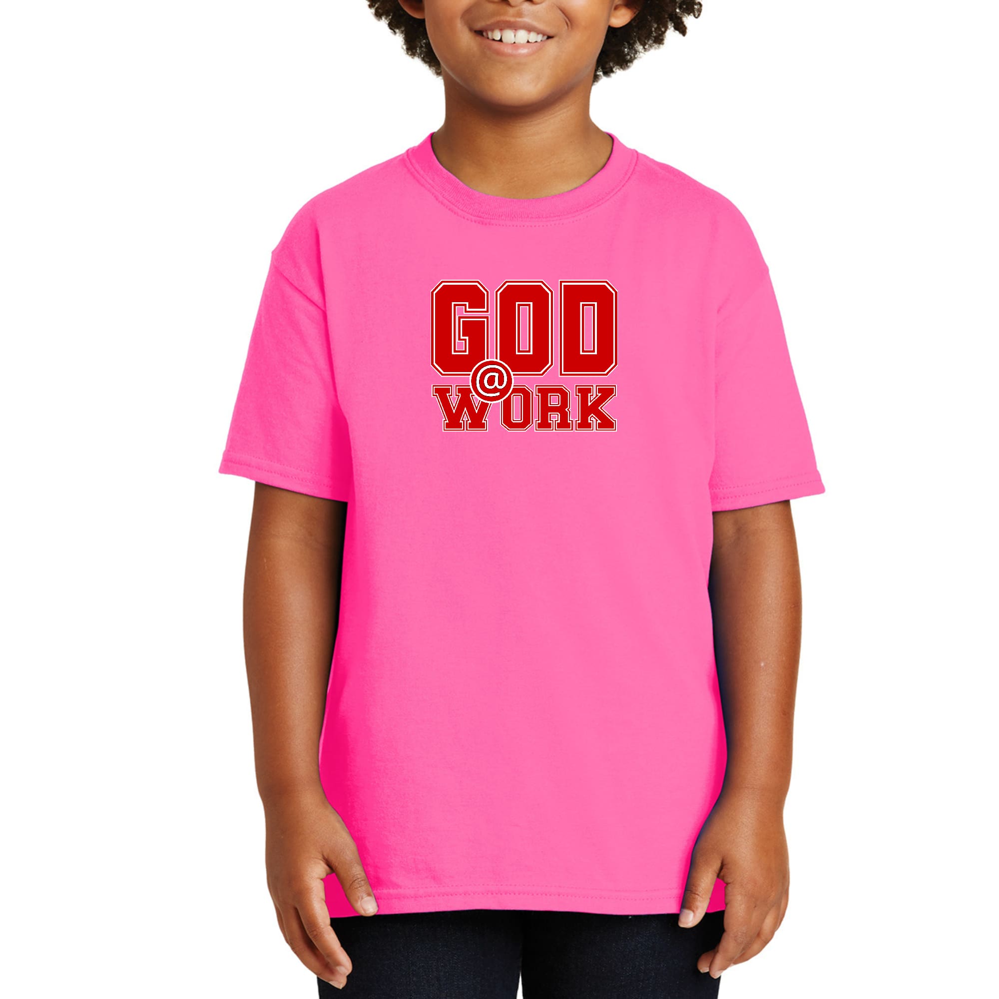 Youth Short Sleeve Graphic T-shirt, God @ Work Red And White Print-6