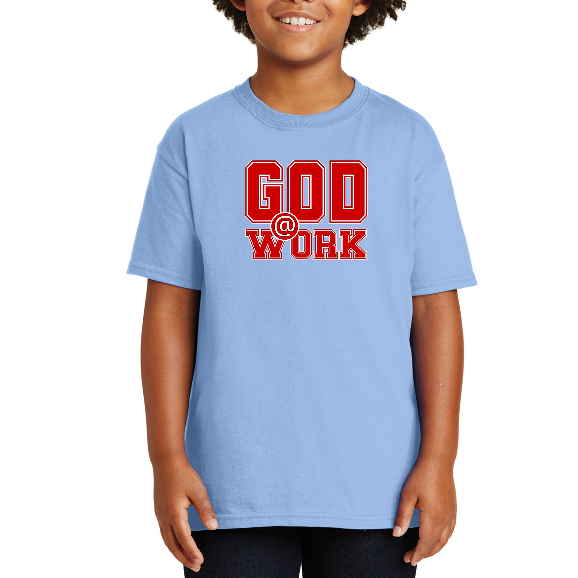 Youth Short Sleeve Graphic T-shirt, God @ Work Red And White Print-7