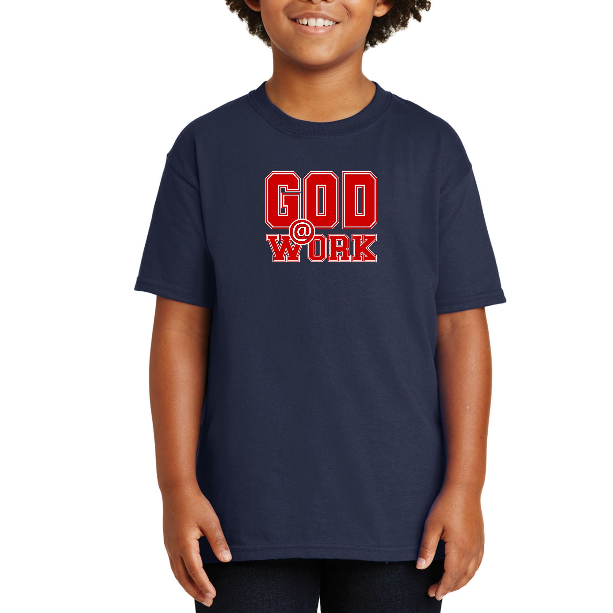 Youth Short Sleeve Graphic T-shirt, God @ Work Red And White Print-2