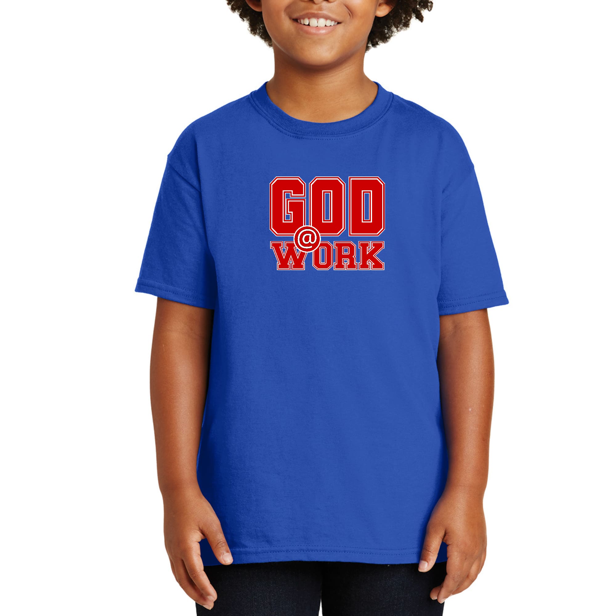 Youth Short Sleeve Graphic T-shirt, God @ Work Red And White Print-3