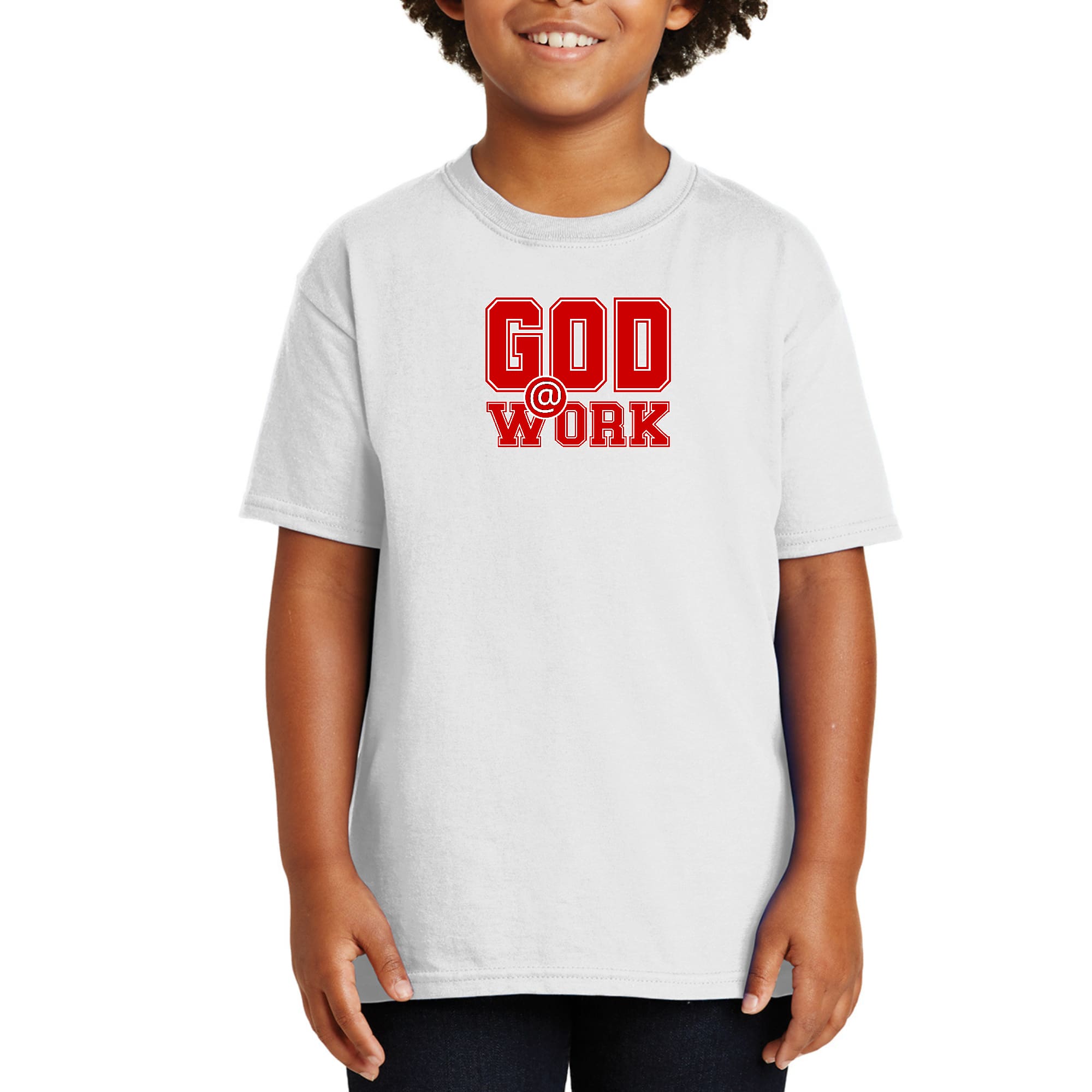 Youth Short Sleeve Graphic T-shirt, God @ Work Red And White Print-4