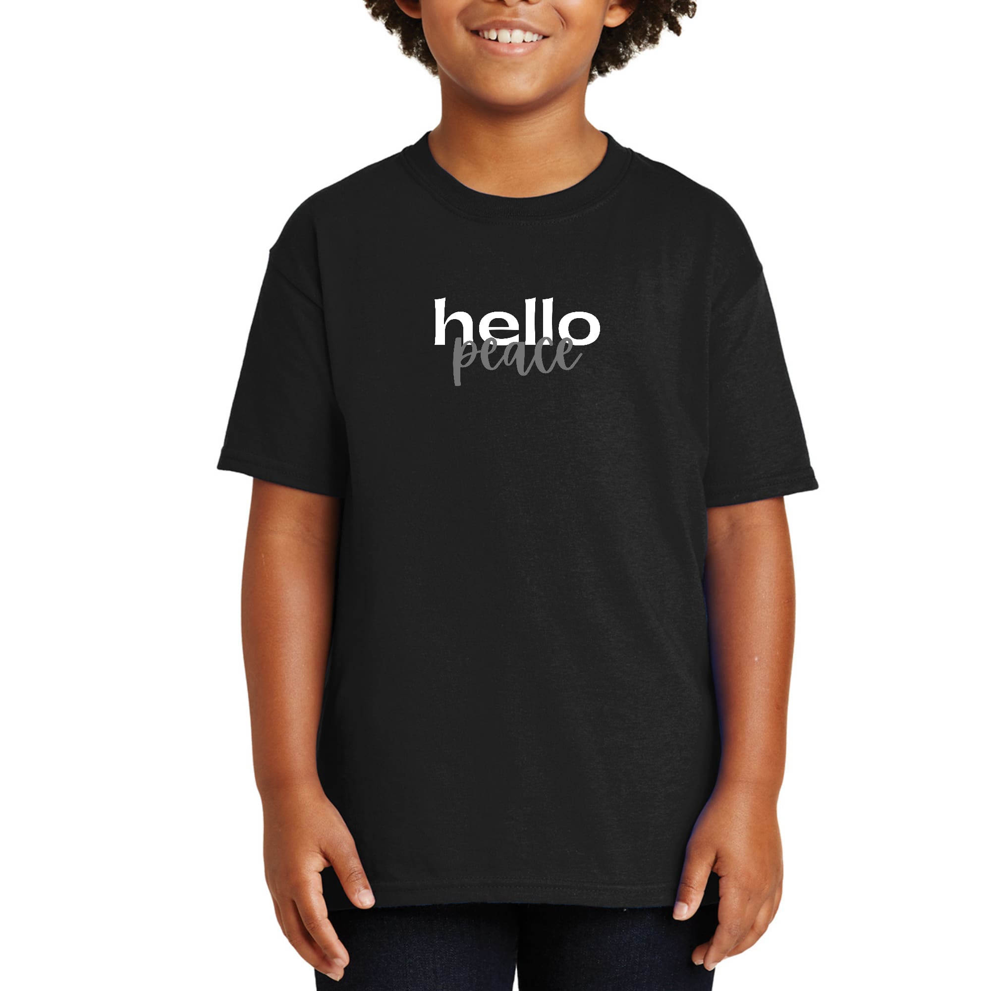 Youth Short Sleeve Graphic T-shirt, Hello Peace White and Gray-0