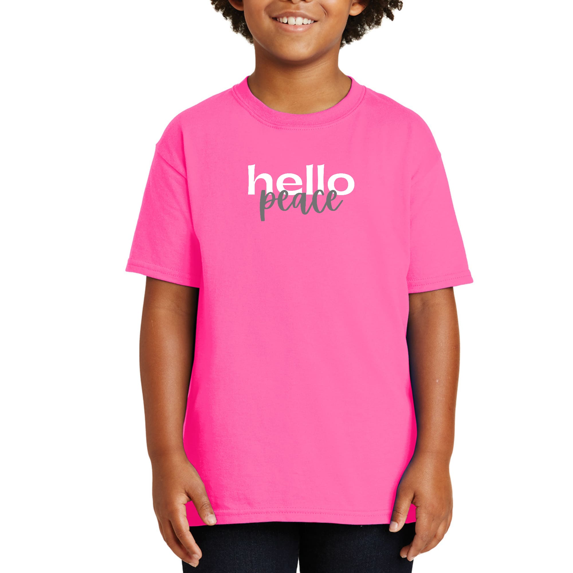 Youth Short Sleeve Graphic T-shirt, Hello Peace White and Gray-6