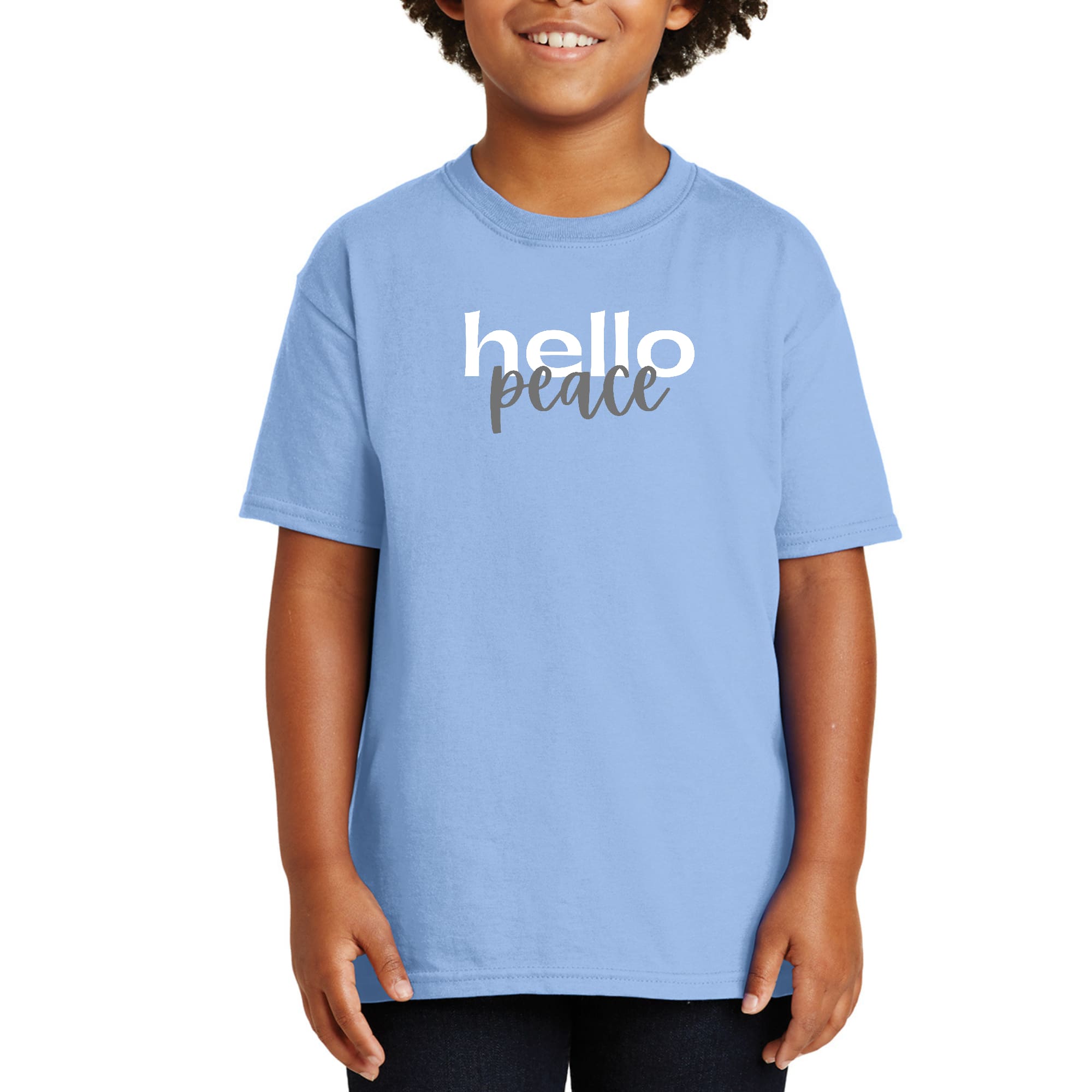 Youth Short Sleeve Graphic T-shirt, Hello Peace White and Gray-7