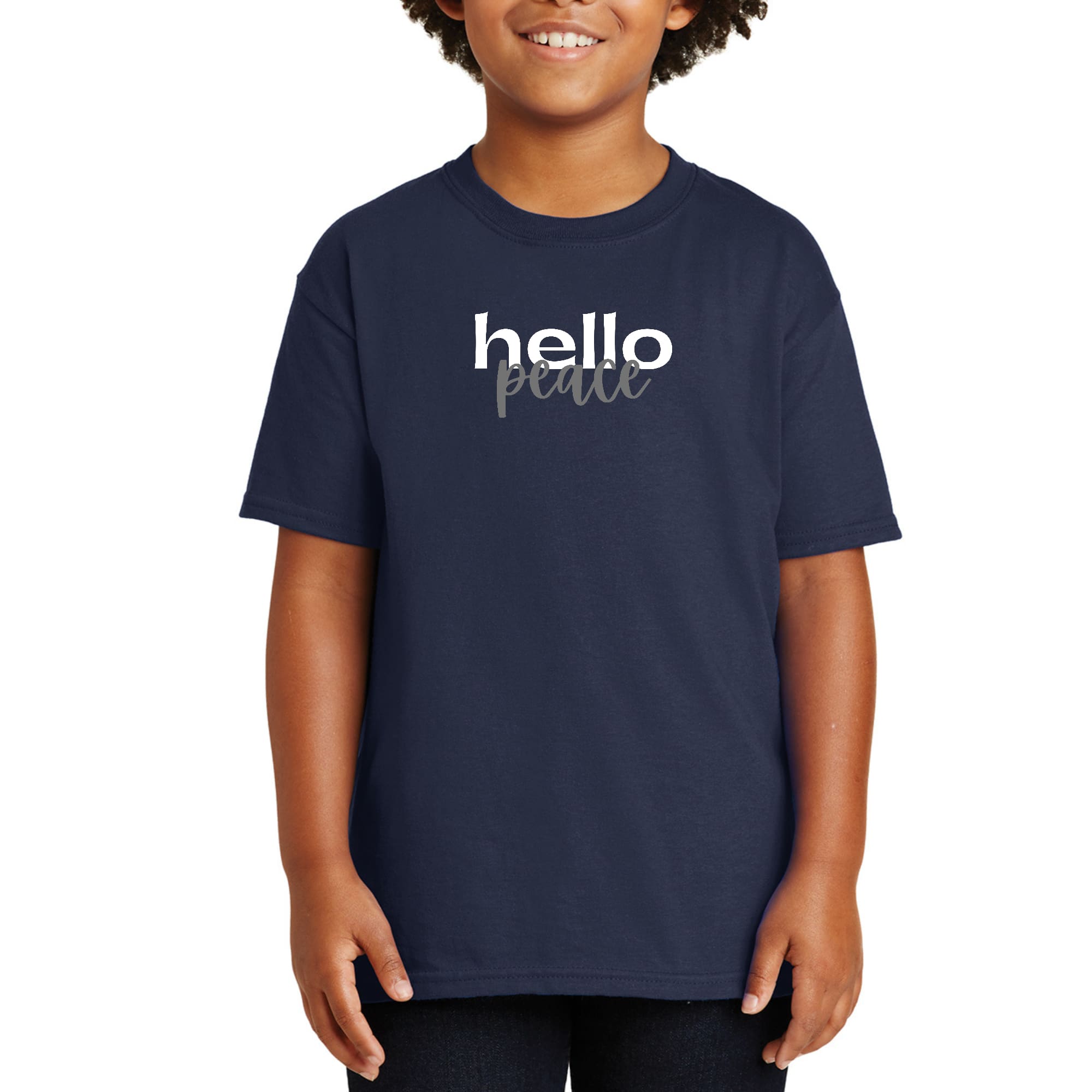 Youth Short Sleeve Graphic T-shirt, Hello Peace White and Gray-2