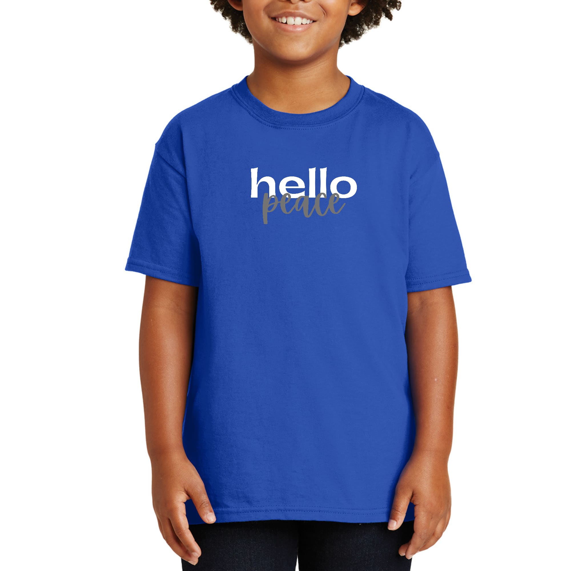 Youth Short Sleeve Graphic T-shirt, Hello Peace White and Gray-3