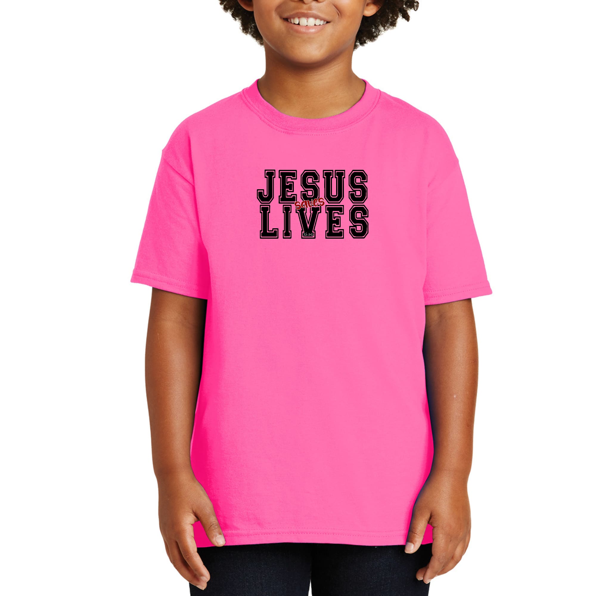 Youth Short Sleeve Graphic T-shirt Jesus Saves Lives Black Red-3