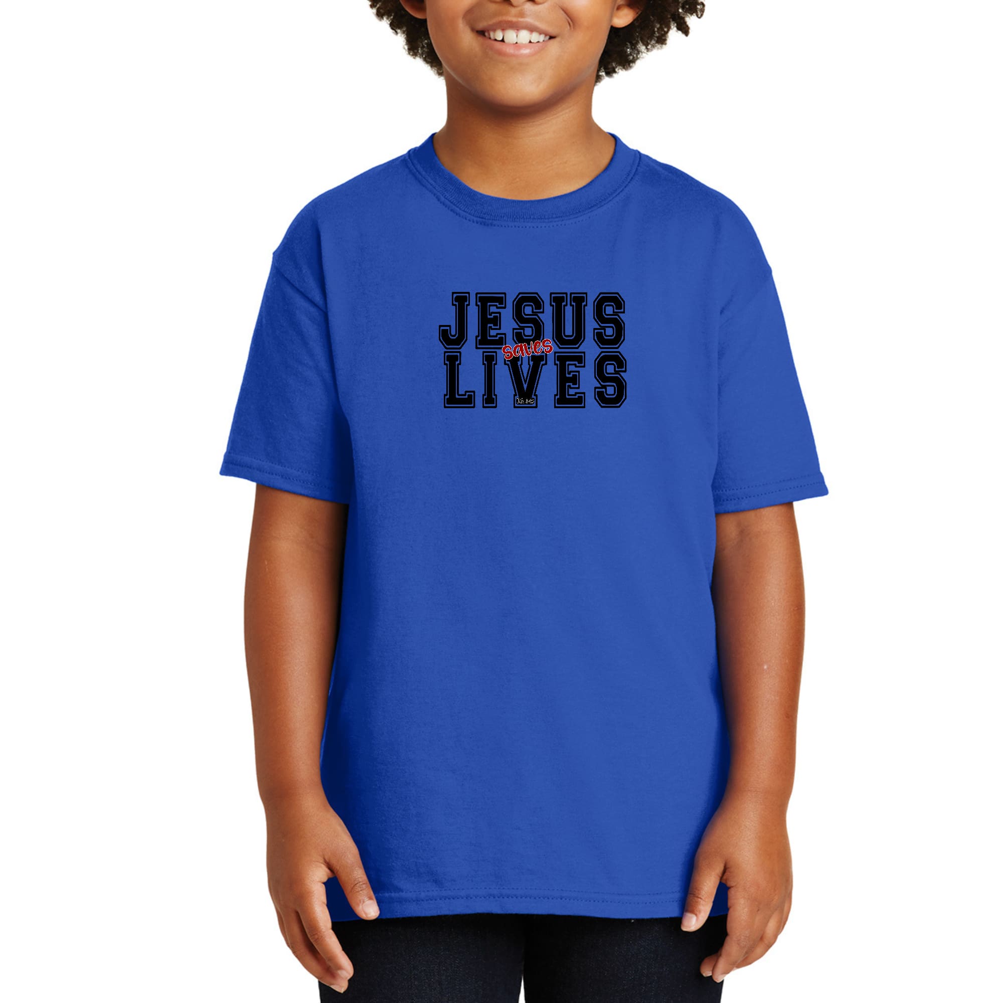 Youth Short Sleeve Graphic T-shirt Jesus Saves Lives Black Red-2