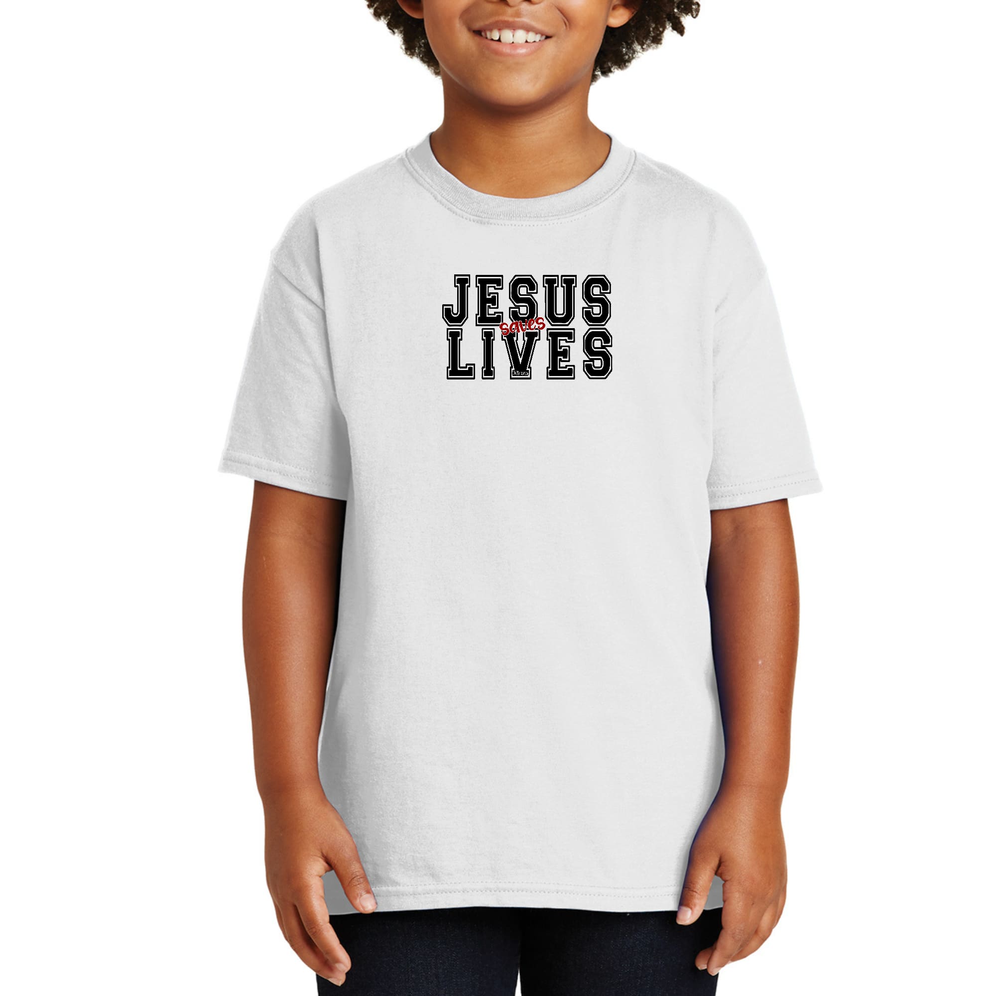 Youth Short Sleeve Graphic T-shirt Jesus Saves Lives Black Red-0