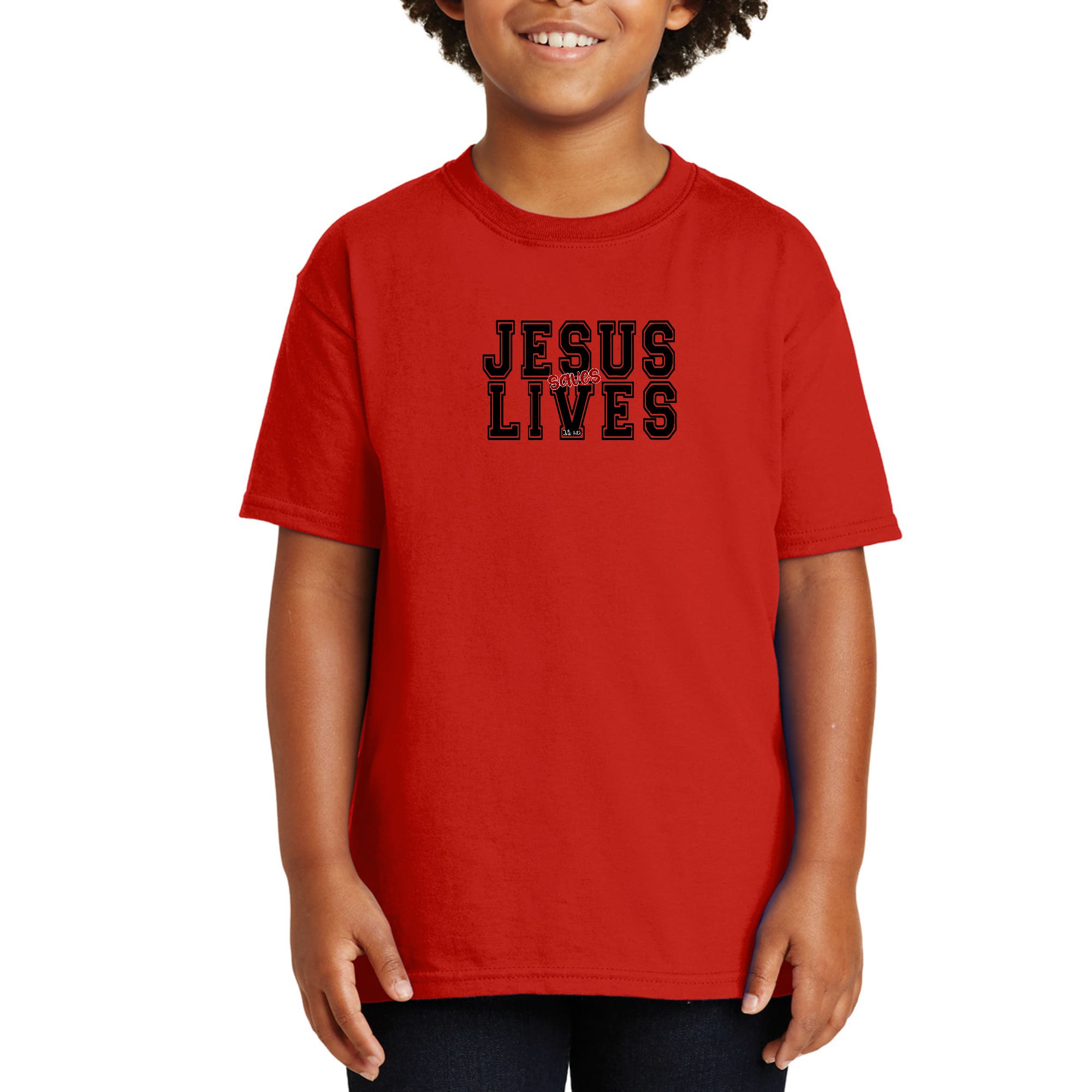 Youth Short Sleeve Graphic T-shirt Jesus Saves Lives Black Red-1