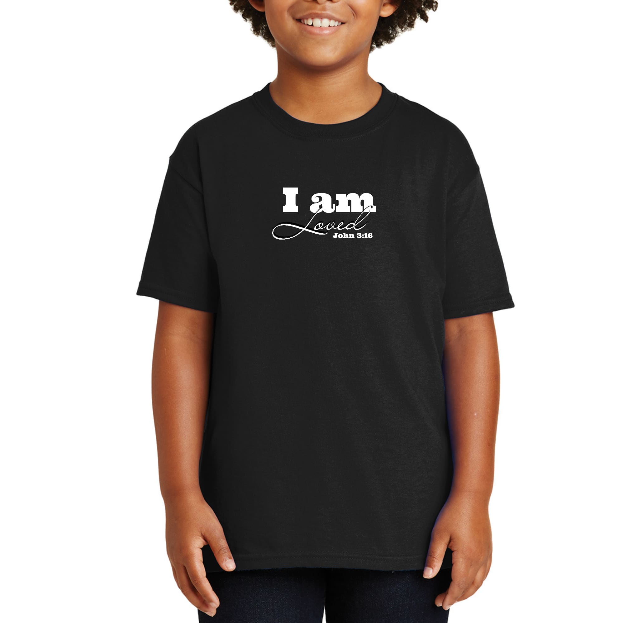 Youth Short Sleeve T-shirt i am Loved - John 3:16 Illustration-0