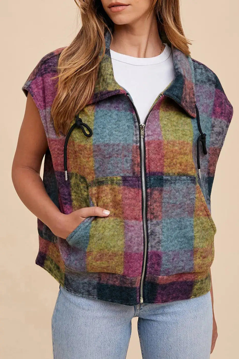 Zip 'n' Plaid Casual Vest-0