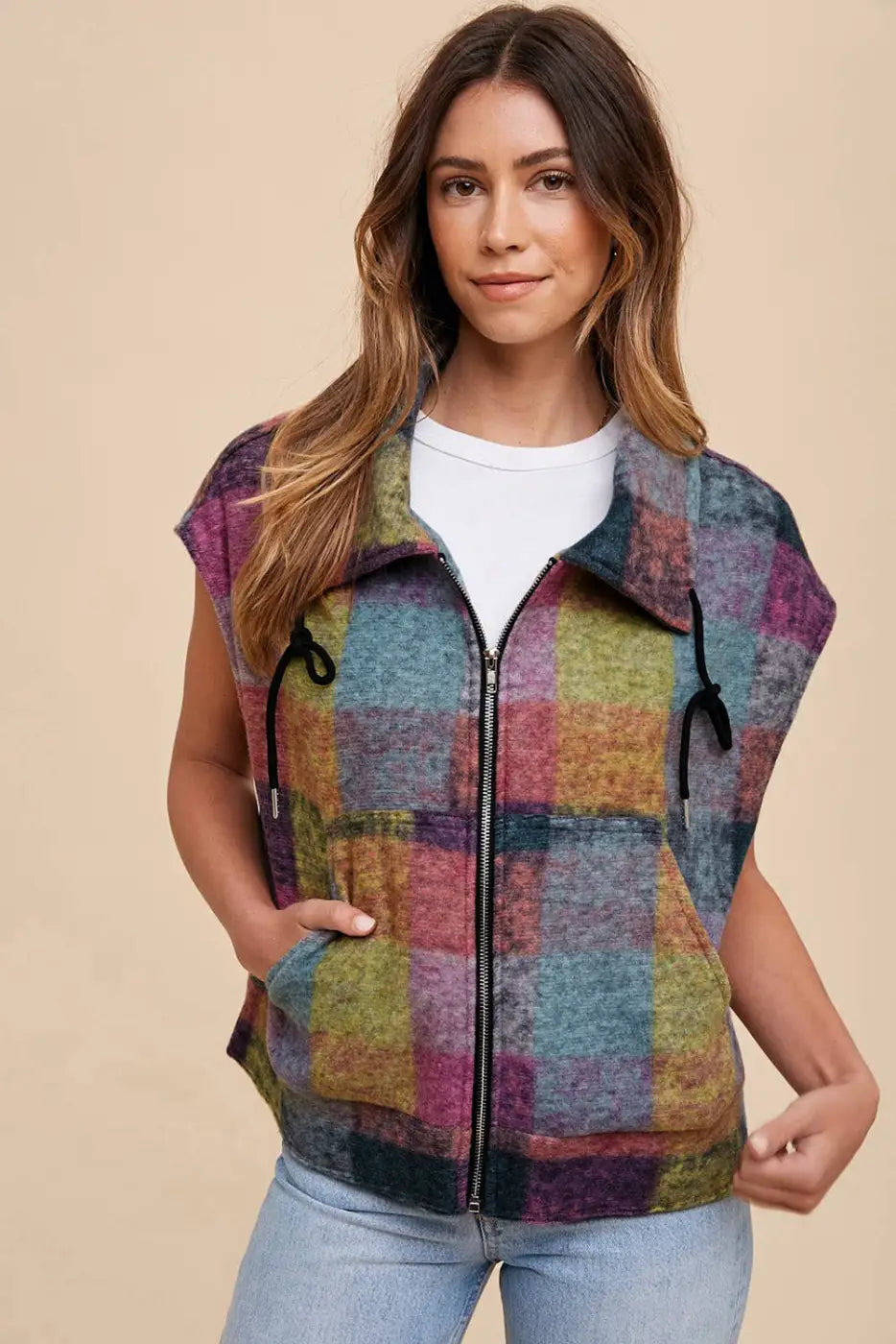 Zip 'n' Plaid Casual Vest-4