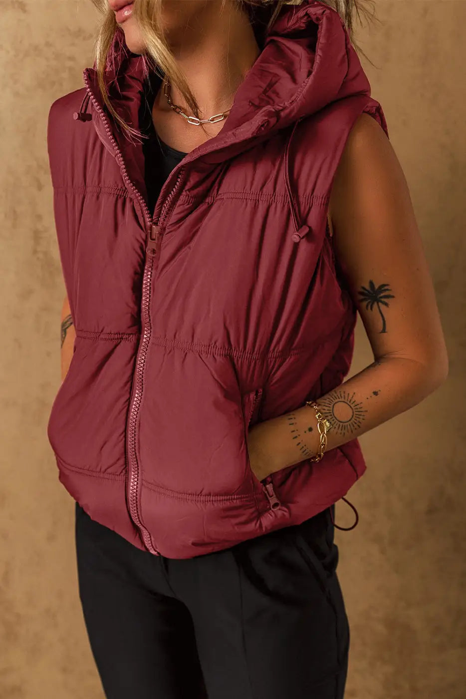 Zip-up Hooded Puffer Vest-4