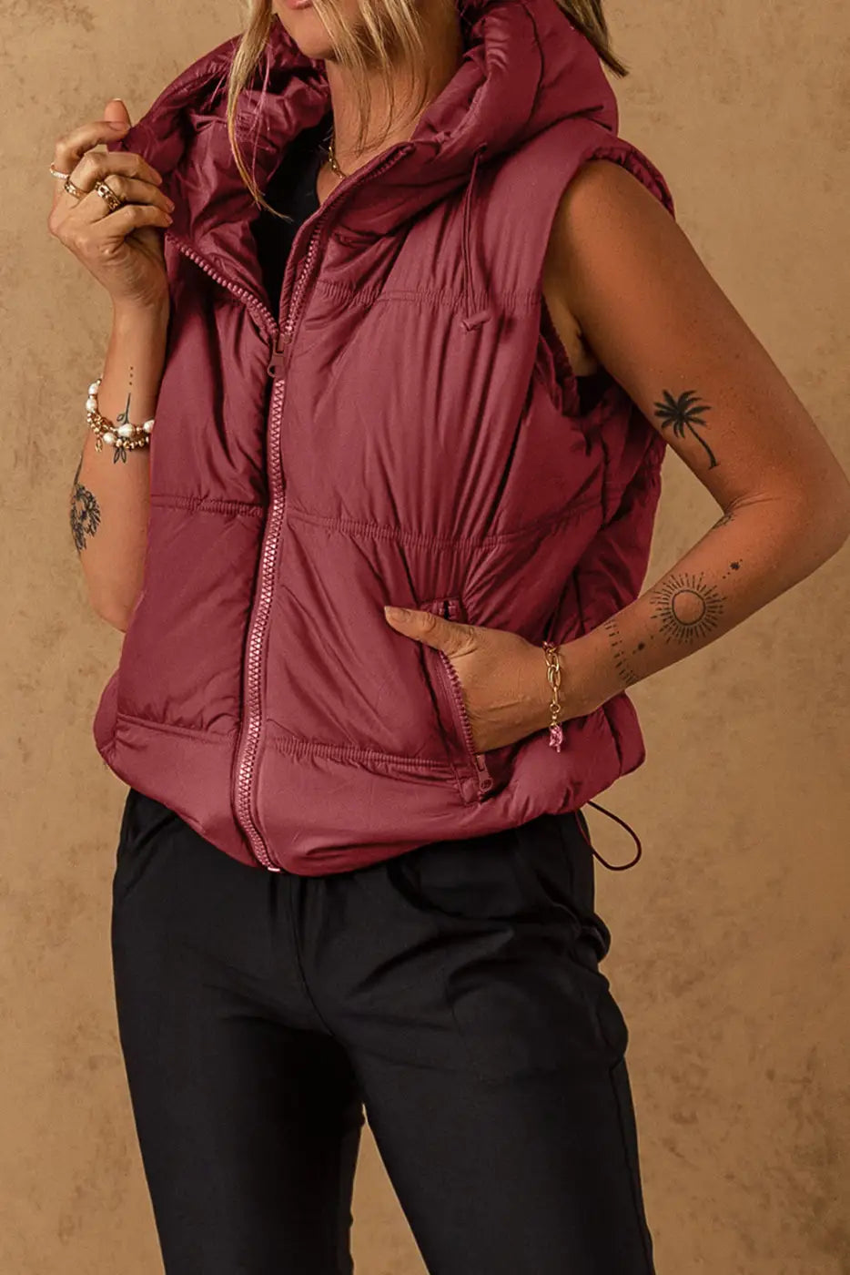 Zip-up Hooded Puffer Vest-2