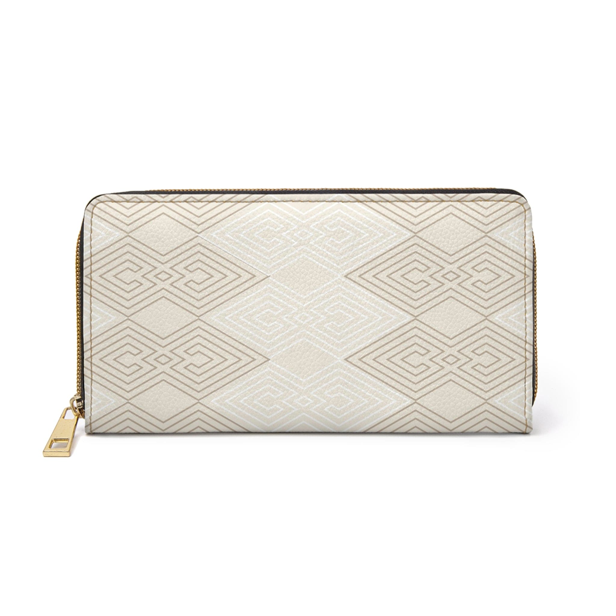 Zipper Wallet, Beige And White Tribal Geometric Aztec Print-0