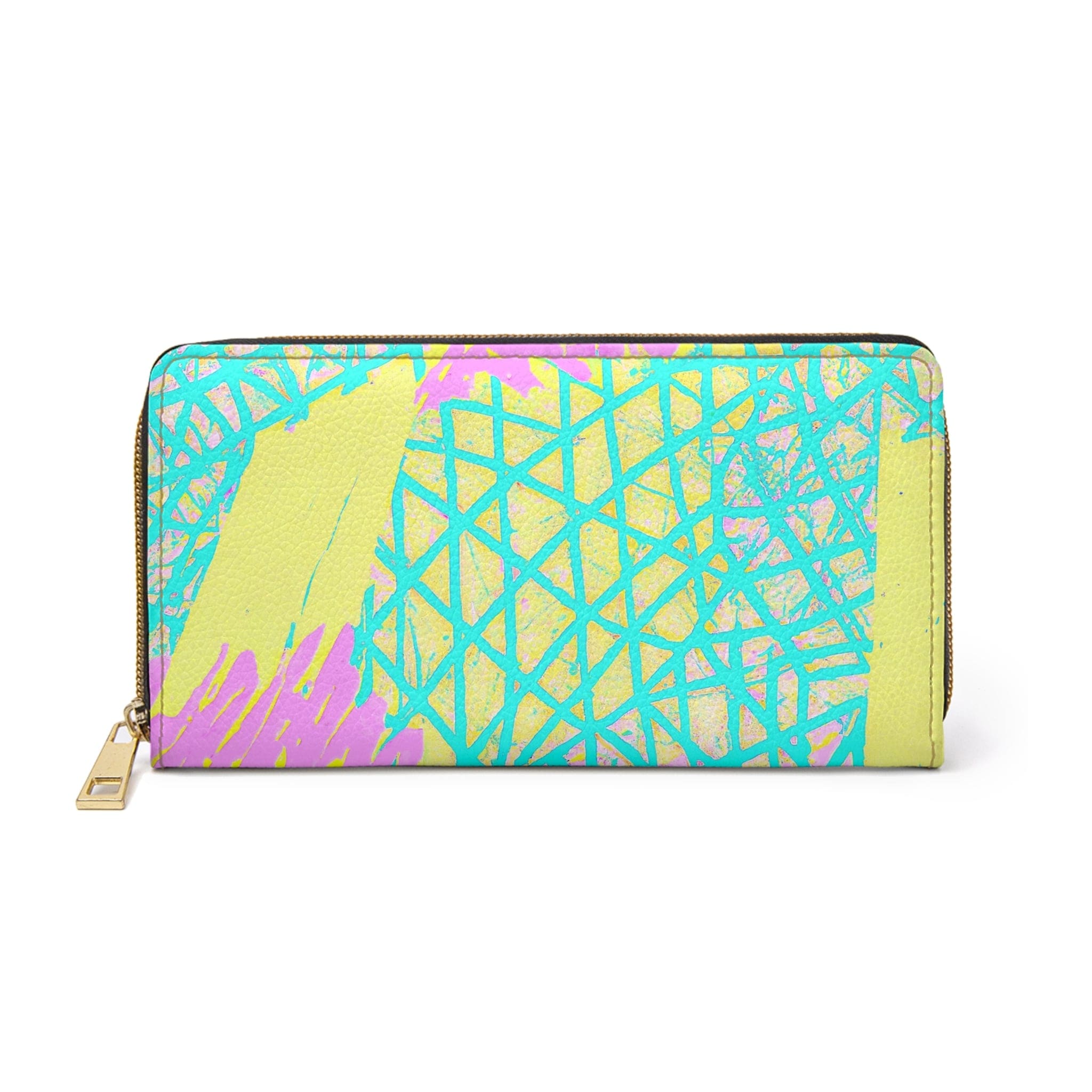 Zipper Wallet, Cyan Blue Lime Green And Pink Pattern-0