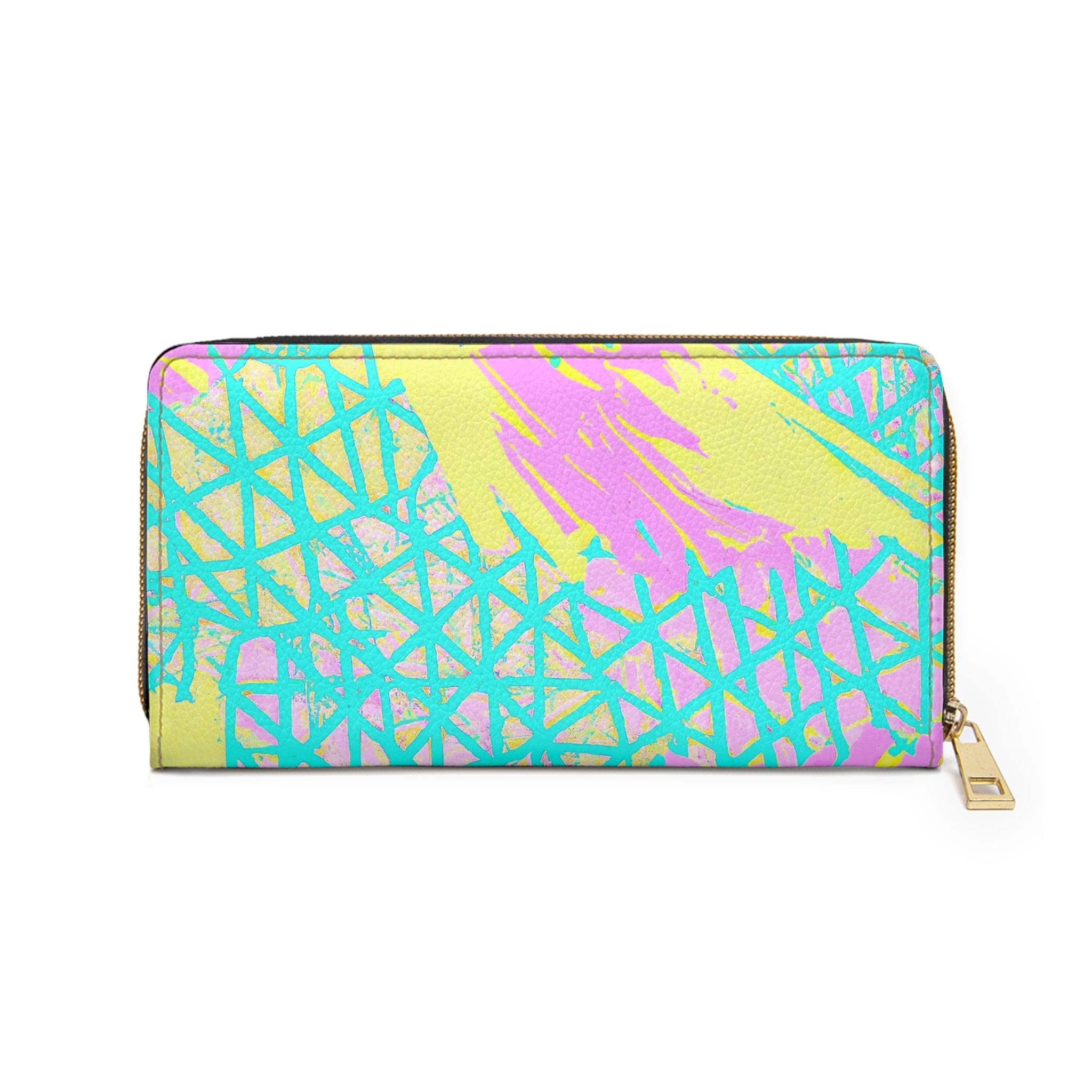 Zipper Wallet, Cyan Blue Lime Green And Pink Pattern-1