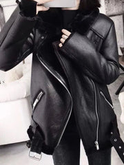2023 Winter Coats Women Thick Leather Fur Sheepskin Coat Female Fur Spliced Jacket Aviator Outwear Casaco Feminino - Street Rider Apparel
