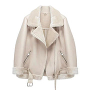 2023 Winter Coats Women Thick Leather Fur Sheepskin Coat Female Fur Spliced Jacket Aviator Outwear Casaco Feminino - Street Rider Apparel