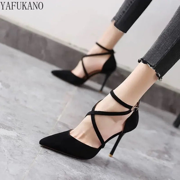 2024 Spring New Women's Shoes European and American Fashion Sexy High Heels Pointed Suede Hollow Work Shoes Simple Single Shoes - Street Rider Apparel