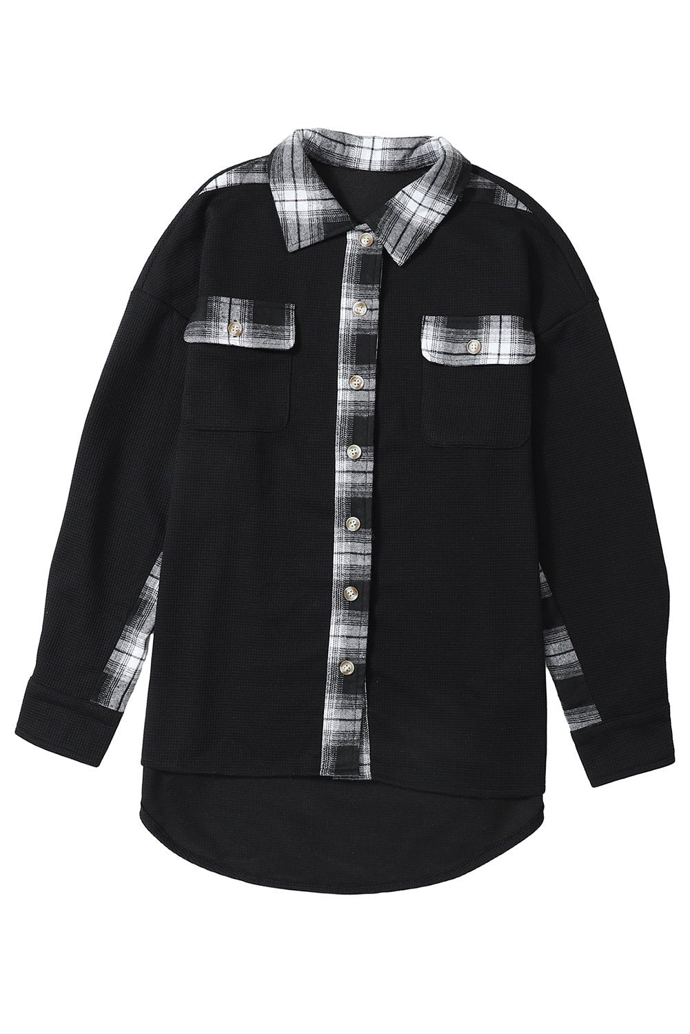 Apricot Plaid and Thermal Waffle Patchwork Shacket - Street Rider Apparel