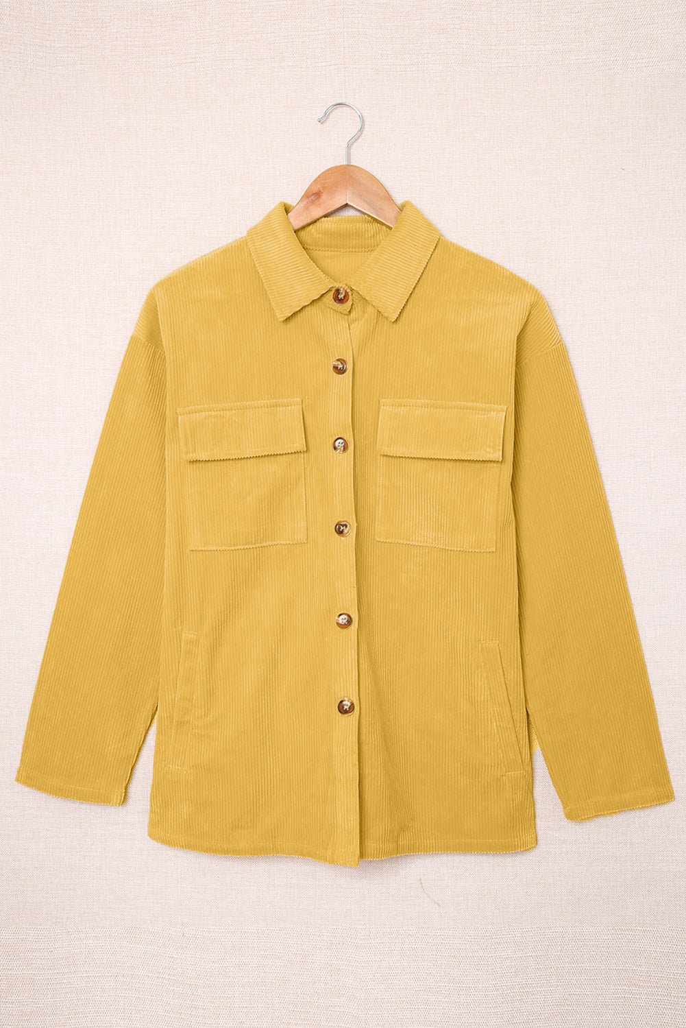 Beige Button Up Patch Pocket Corduroy Shacket - Street Rider Apparel