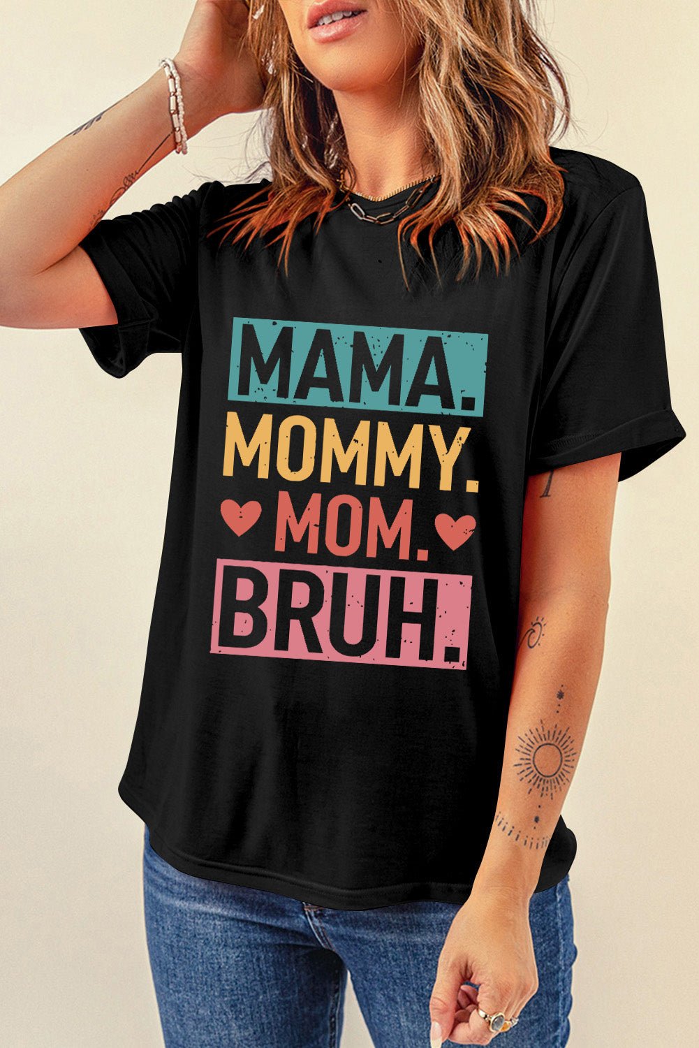 Black MAMA MOMMY MOM BRUH Letter Graphic Tee - Street Rider Apparel