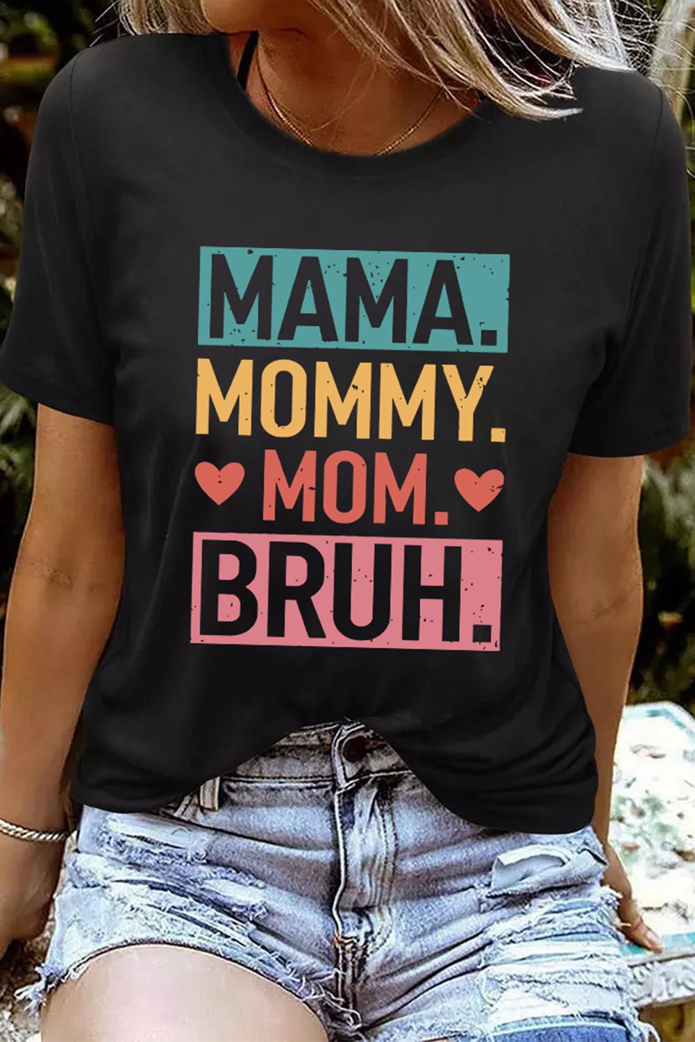 Black MAMA MOMMY MOM BRUH Letter Graphic Tee - Street Rider Apparel