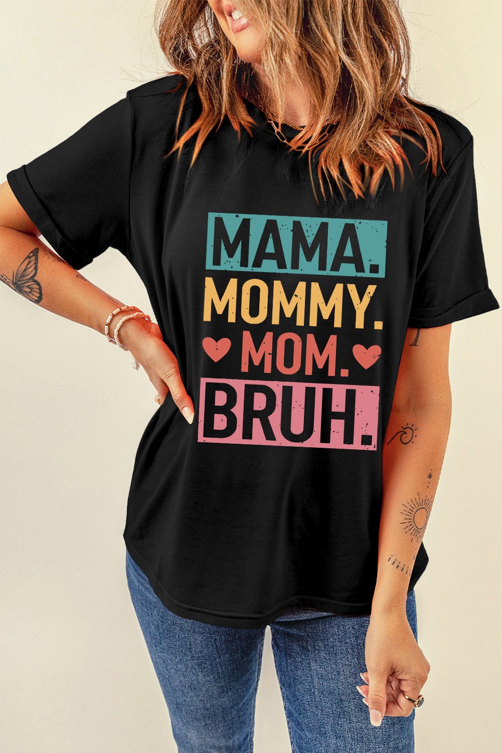 Black MAMA MOMMY MOM BRUH Letter Graphic Tee - Street Rider Apparel