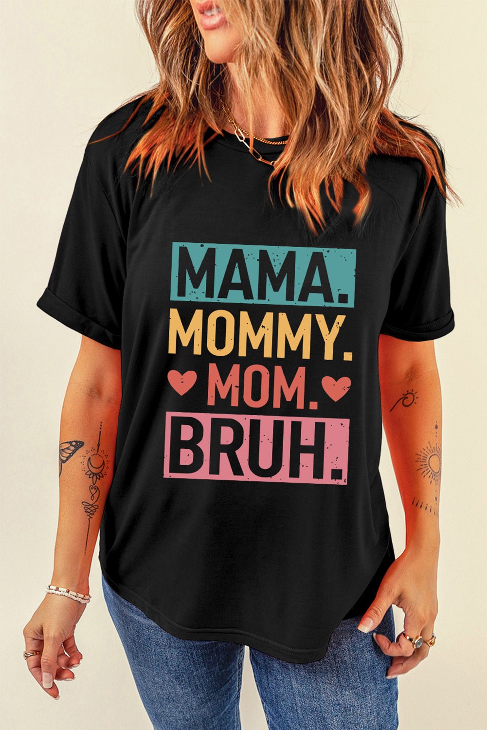 Black MAMA MOMMY MOM BRUH Letter Graphic Tee - Street Rider Apparel