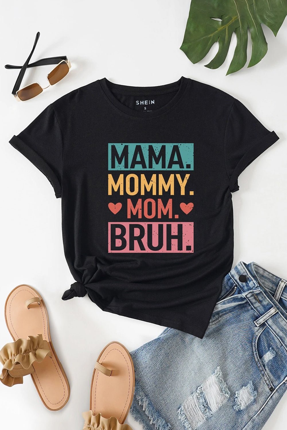 Black MAMA MOMMY MOM BRUH Letter Graphic Tee - Street Rider Apparel