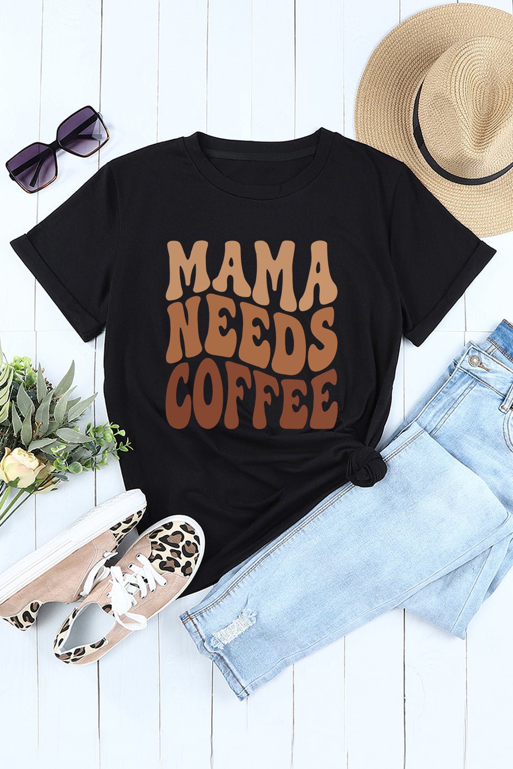 Black MAMA NEEDS COFFEE Graphic T Shirt - Street Rider Apparel