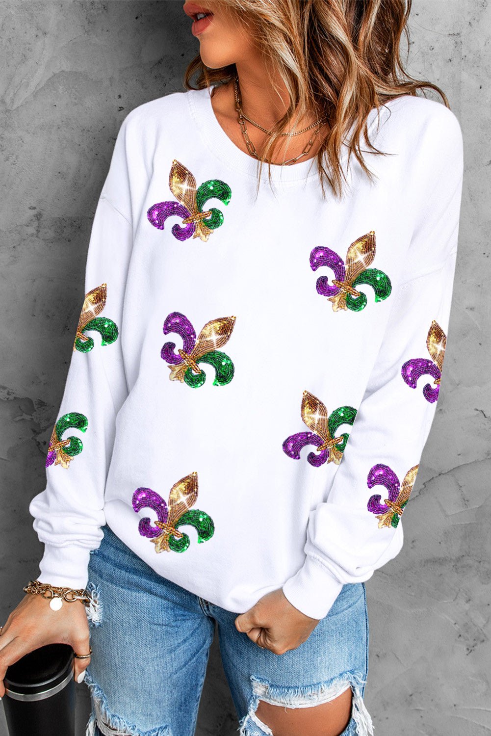 Black Sequin MARDI GRAS Graphic Pullover Sweatshirt - Street Rider Apparel