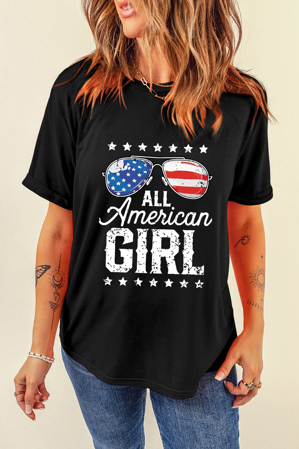 Black Stars and Stripes Glasses Slogan Graphic T Shirt - Street Rider Apparel