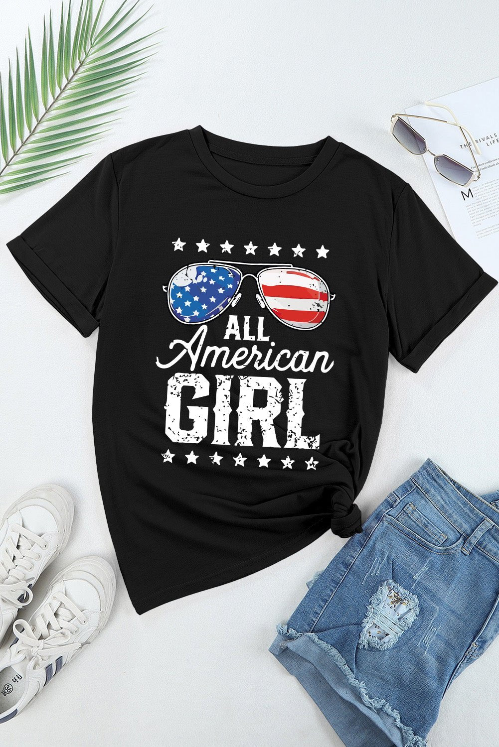 Black Stars and Stripes Glasses Slogan Graphic T Shirt - Street Rider Apparel