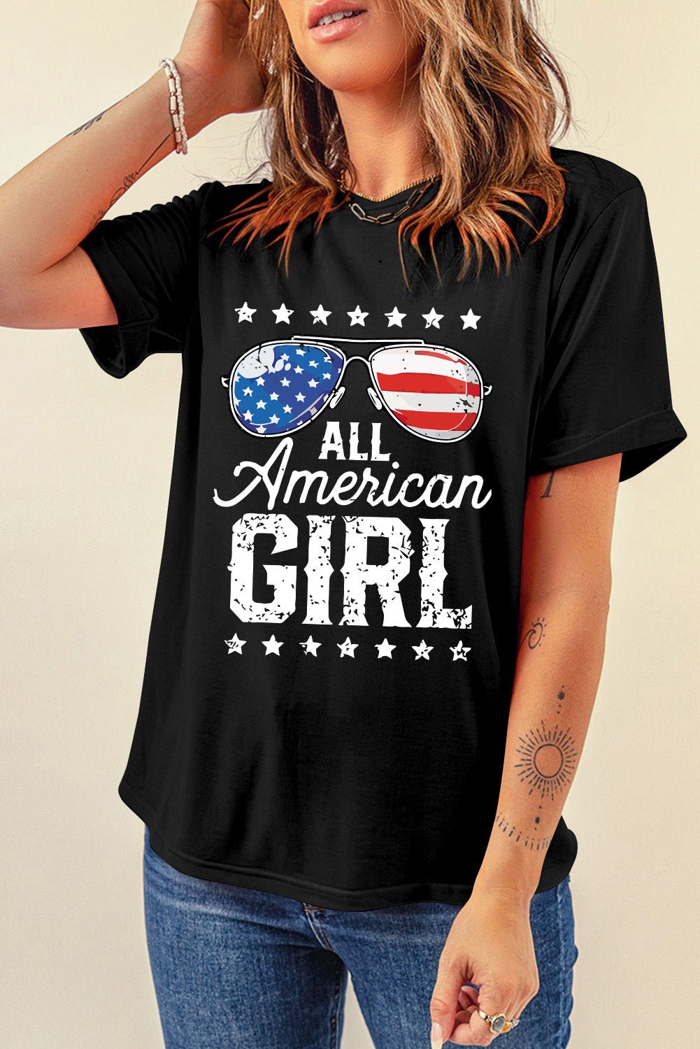 Black Stars and Stripes Glasses Slogan Graphic T Shirt - Street Rider Apparel