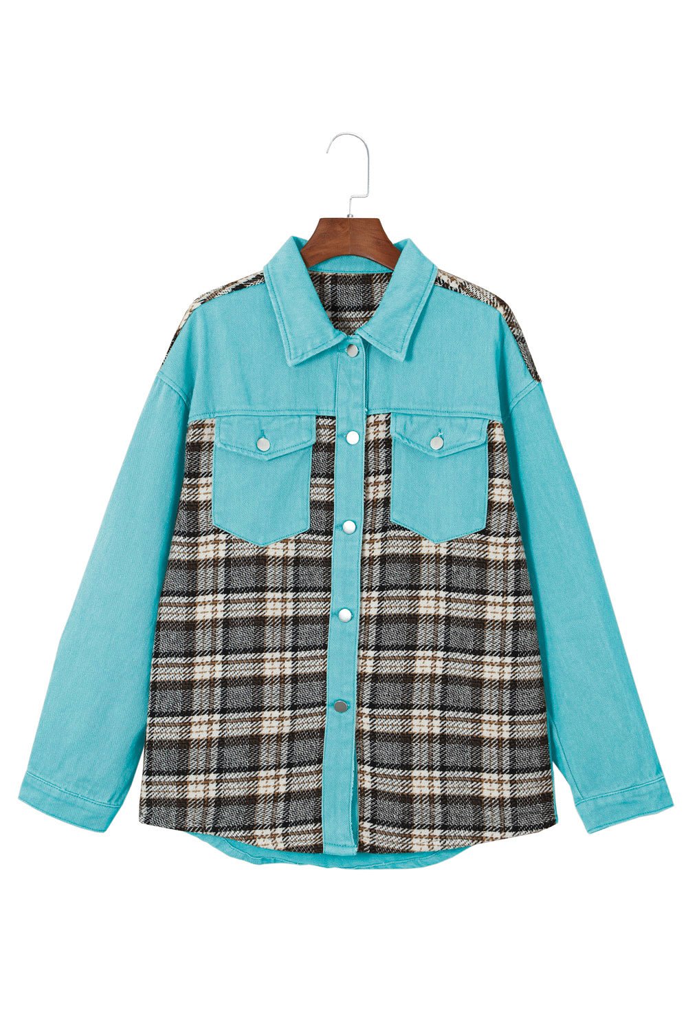 Brown Plaid Patchwork Pockets Denim Jacket - Street Rider Apparel