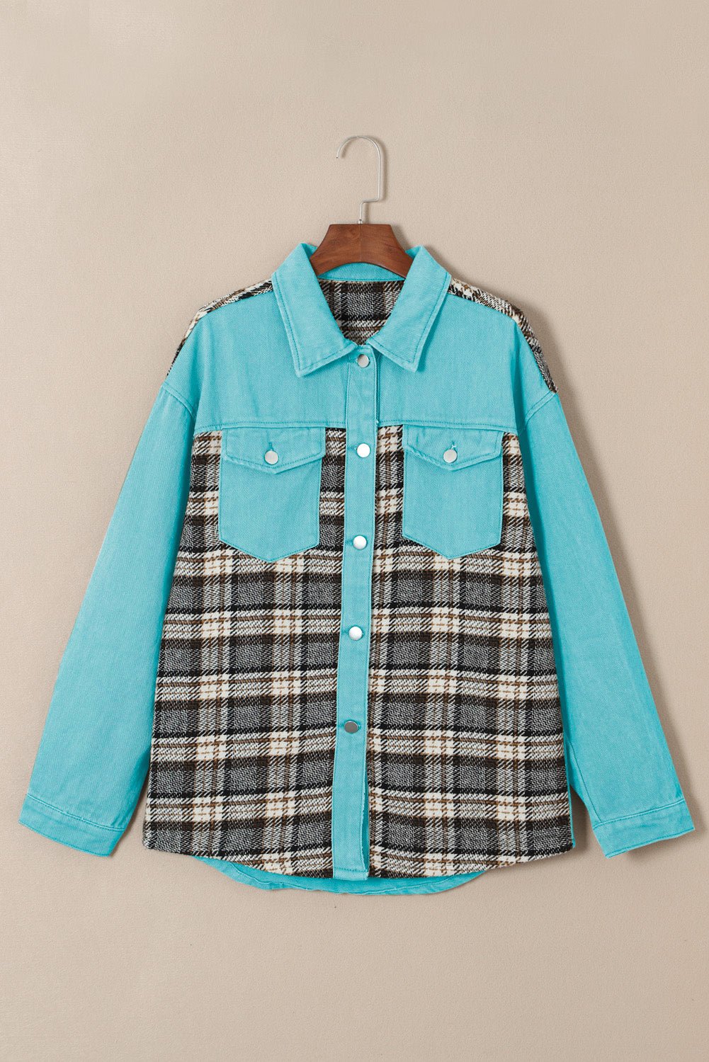 Brown Plaid Patchwork Pockets Denim Jacket - Street Rider Apparel