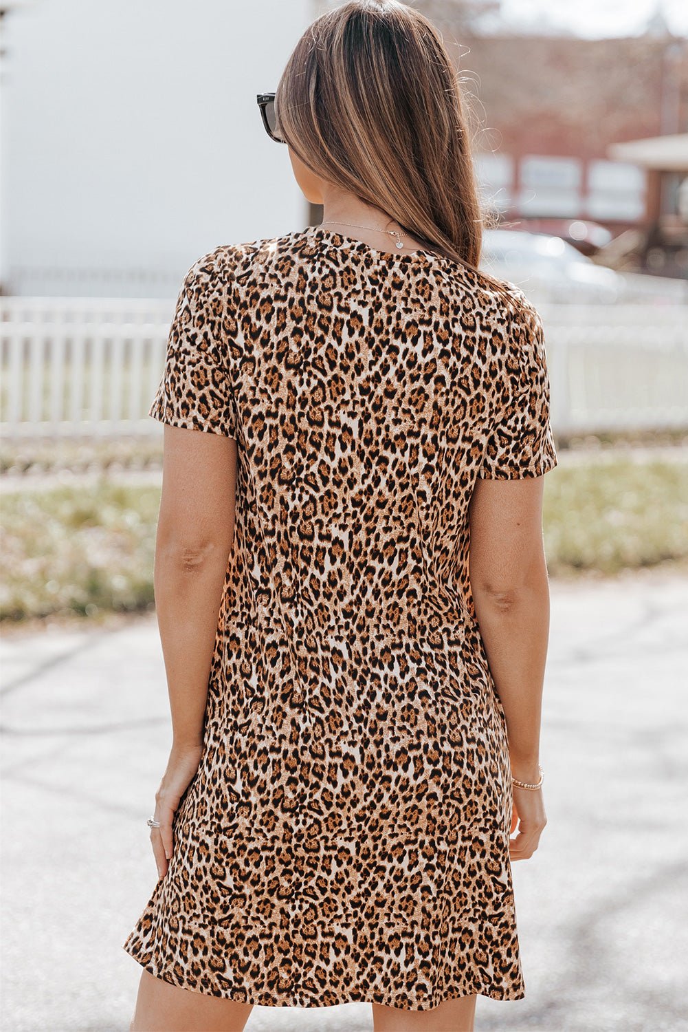 Casual Short Sleeve A-Line Crewneck Leopard Print Dress - Street Rider Apparel