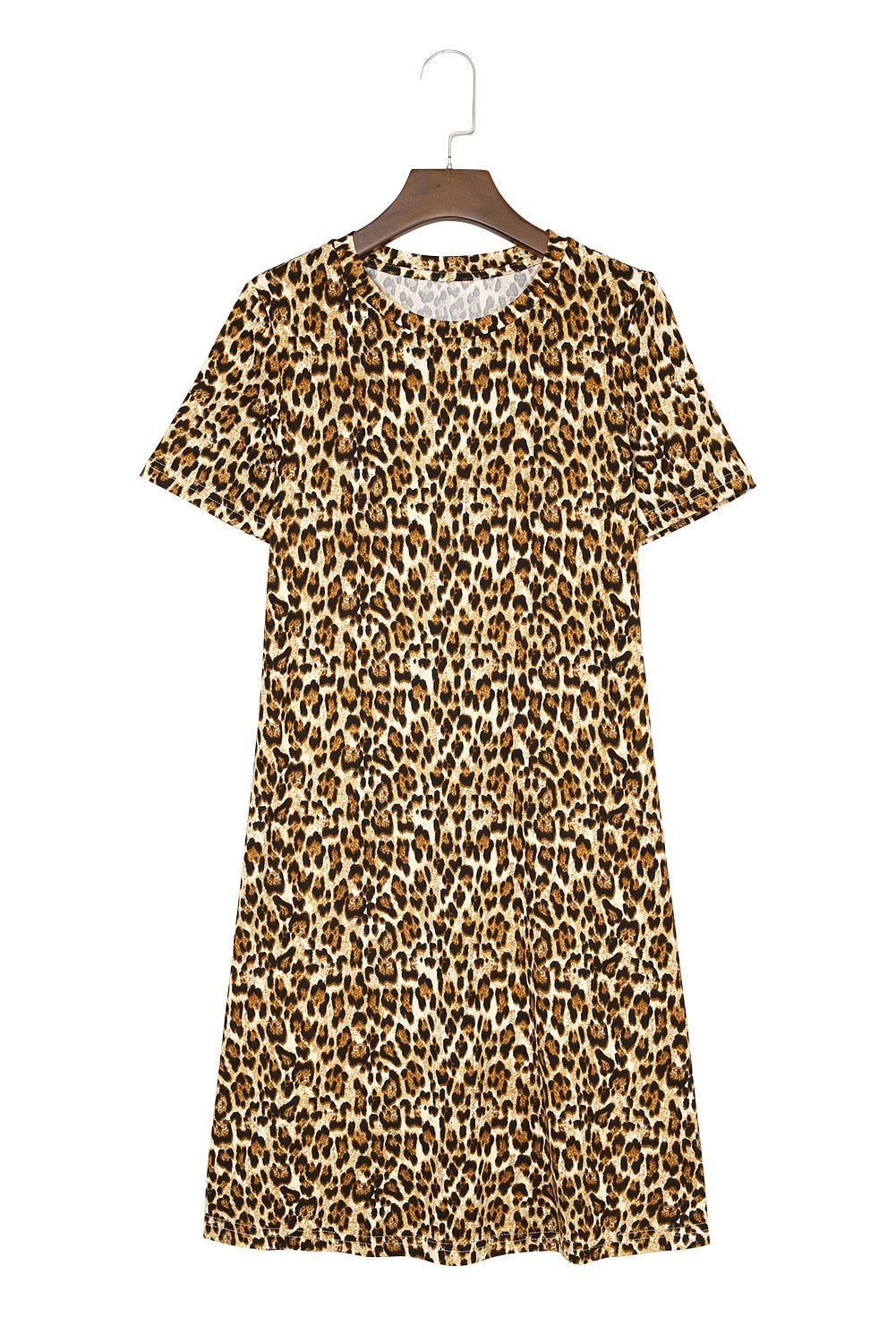 Casual Short Sleeve A-Line Crewneck Leopard Print Dress - Street Rider Apparel