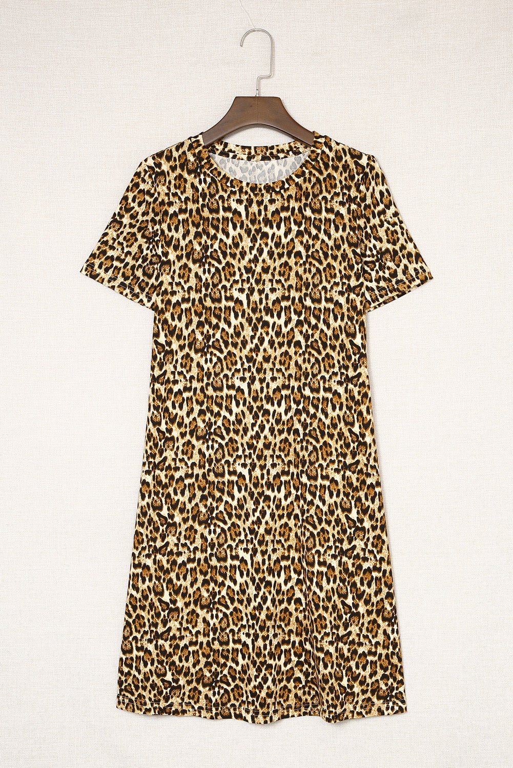 Casual Short Sleeve A-Line Crewneck Leopard Print Dress - Street Rider Apparel