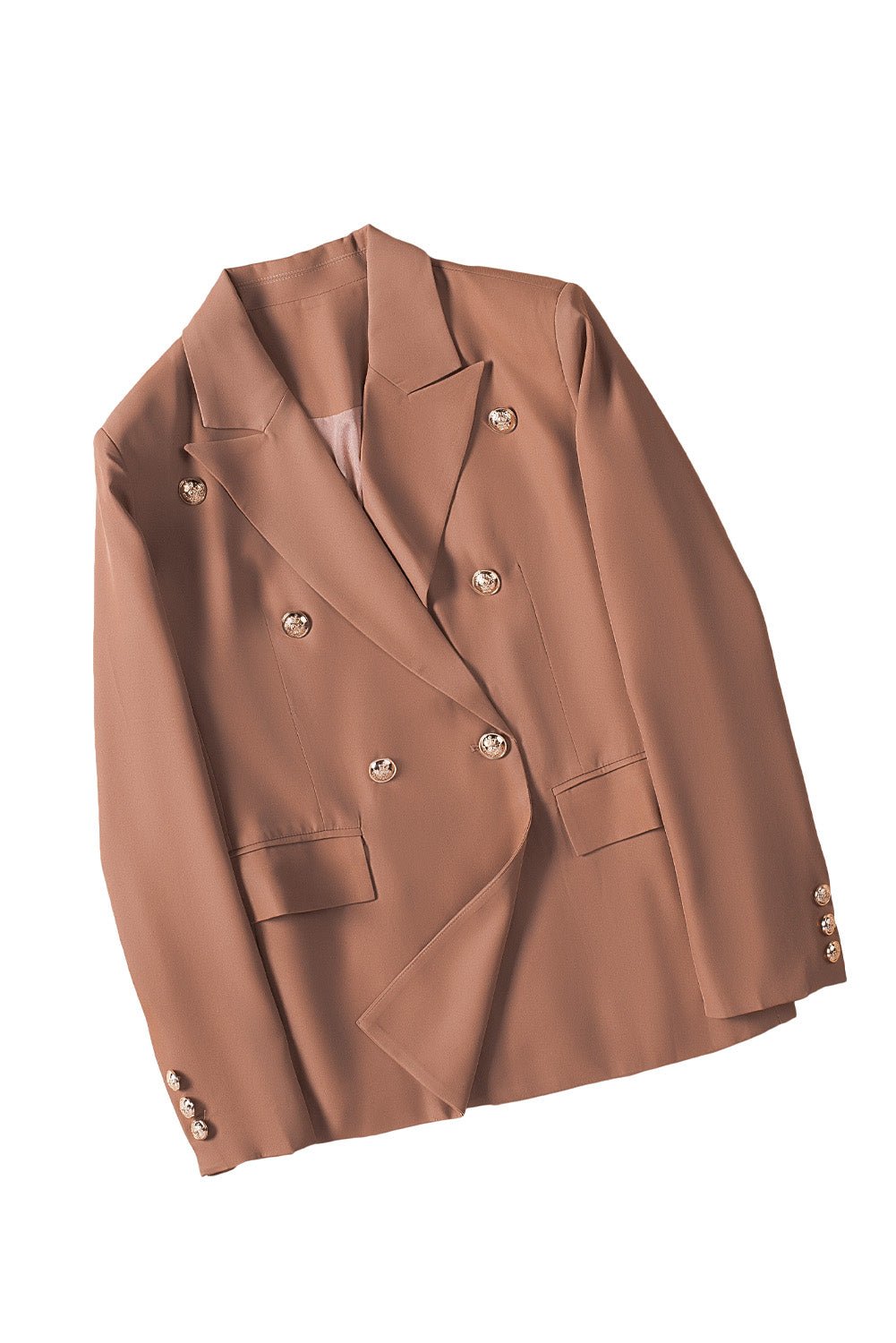 Double Breasted Lapel Neck Flap Pocket Casual Brown Blazer for Women - Street Rider Apparel