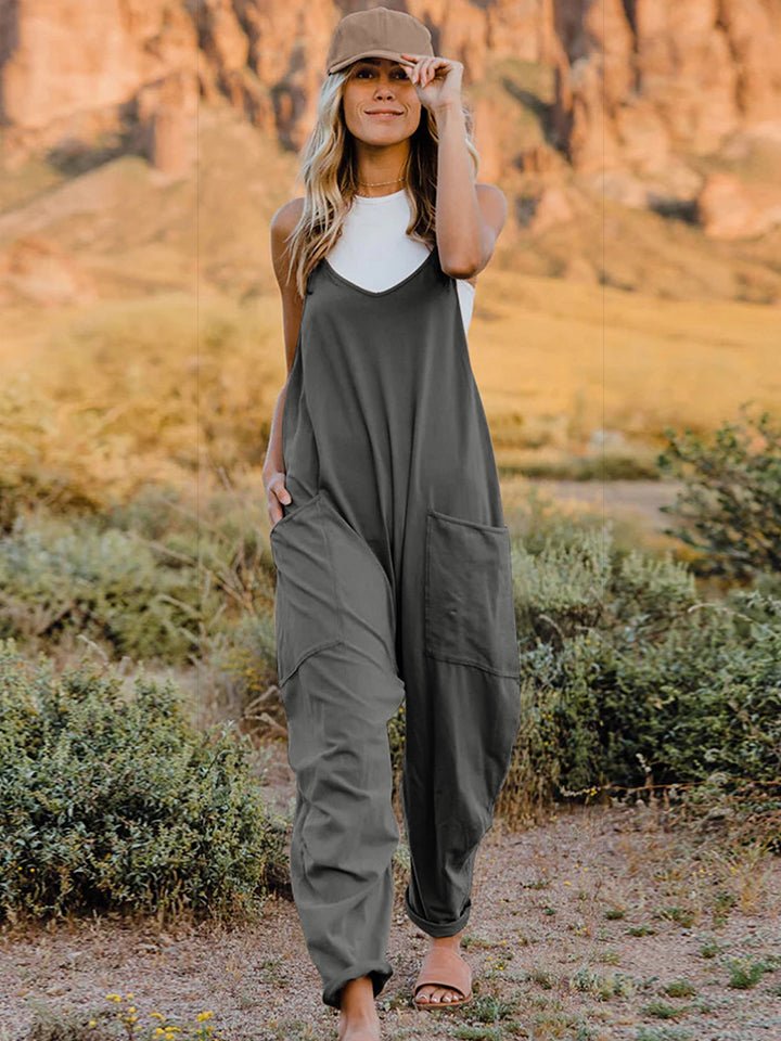 Double Take Full Size Sleeveless V-Neck Pocketed Jumpsuit - Street Rider Apparel